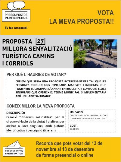 Proposta 27 als pressupostos participatius Amposta: millora senyalització turística de camins i corriols